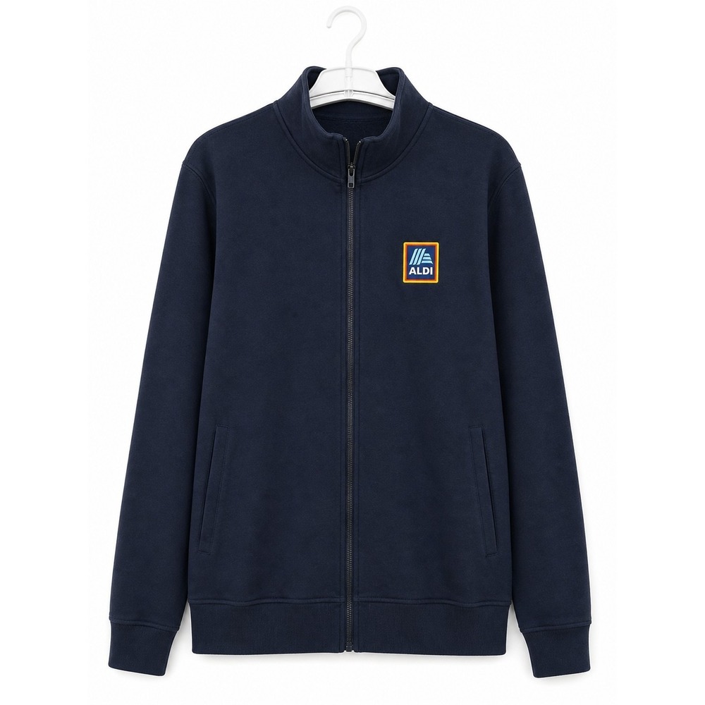 Aldi Gear Jacket Full Zip Small Navy Logo Mock Neck Long‎ Sleeve Fleece Soft D50
